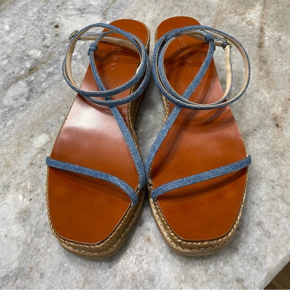 Jimmy Choo Danai 100 Denim Wedge Sandal, Blue - Picture 9 of 13